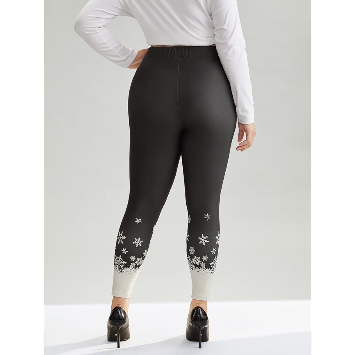 Plus Size Christmas Snowflake High Rise Skinny Leggings Women Black Elegant High stretch Skinny High Rise Festival-Christmas Leggings BloomChic 18-20/2X Product Image