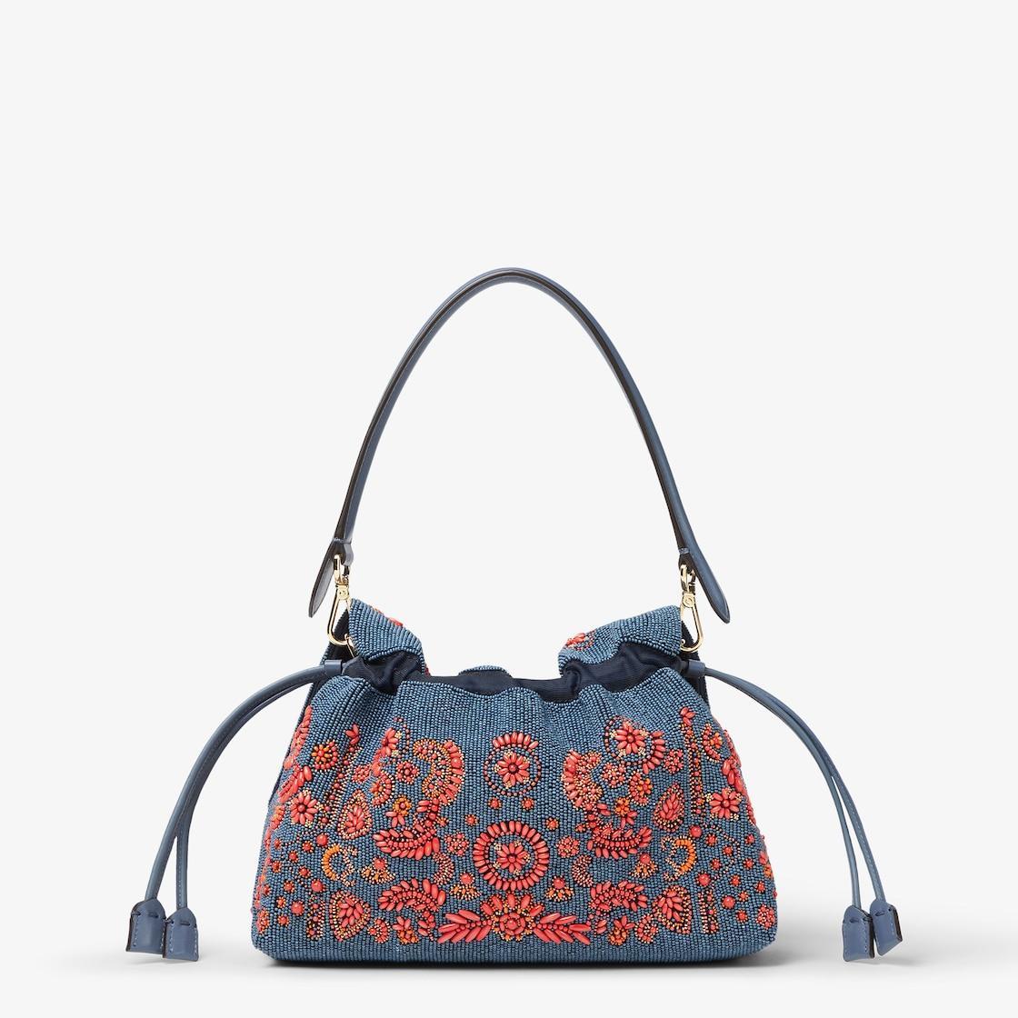 Mamma Baguette MediumBlue and red Coral Bandana embroidered bag Product Image