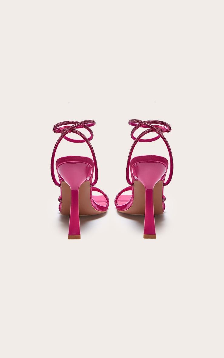 Pink Satin Square Toe Diamante Strappy High Heeled Sandals Product Image