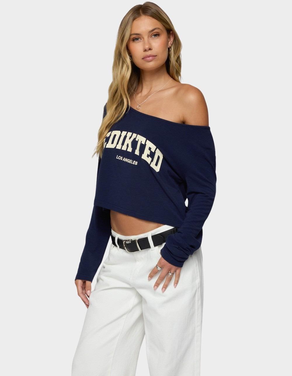 EDIKTED LA Babe Off Shoulder Top - NAVY Product Image