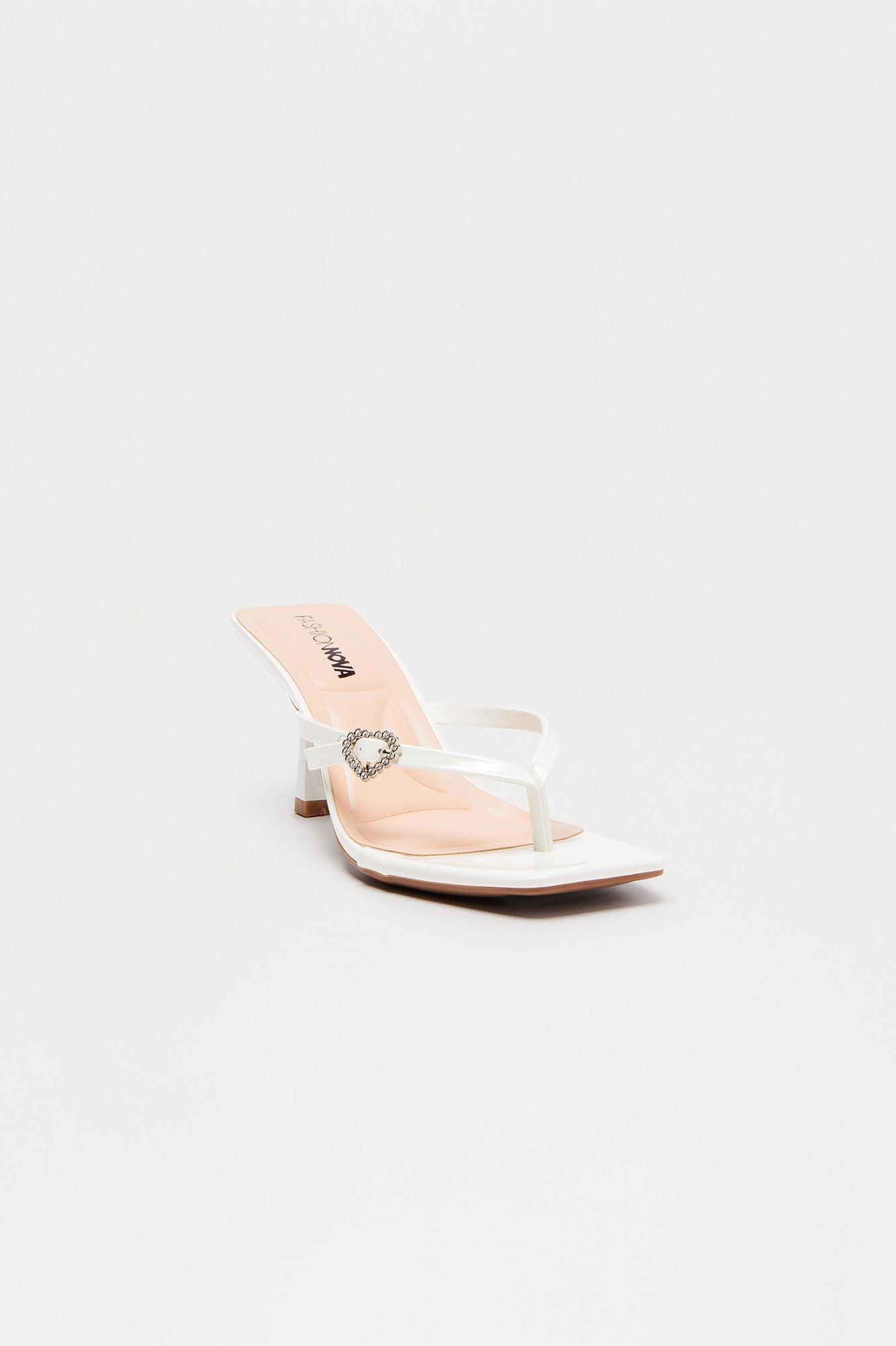 Merissa Heart Embellished Thong Mules - White Product Image