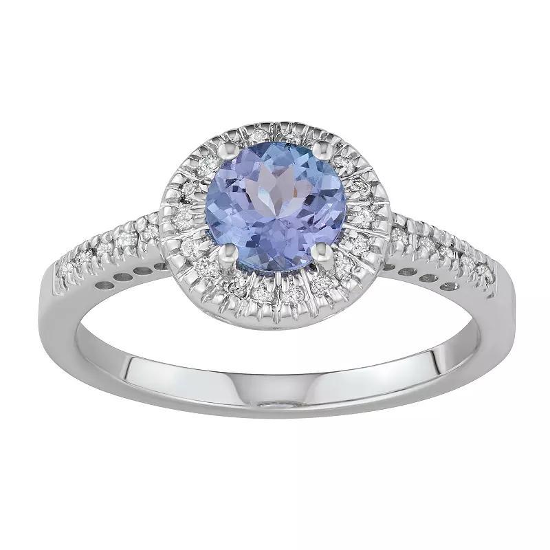 14k Gold Tanzanite & 1/8 Carat T.W. IGL Certified Diamond Halo Ring, Womens White Product Image