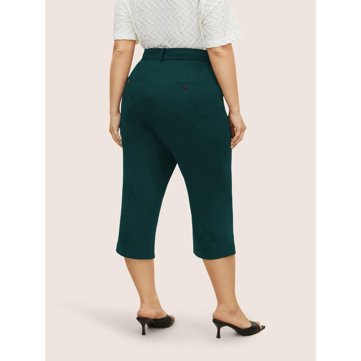 Plus Size High Rise Split Hem Slanted Pocket Slim Pants Women Cyan At the Office Bodycon High Rise Work Pants BloomChic 12/L Product Image