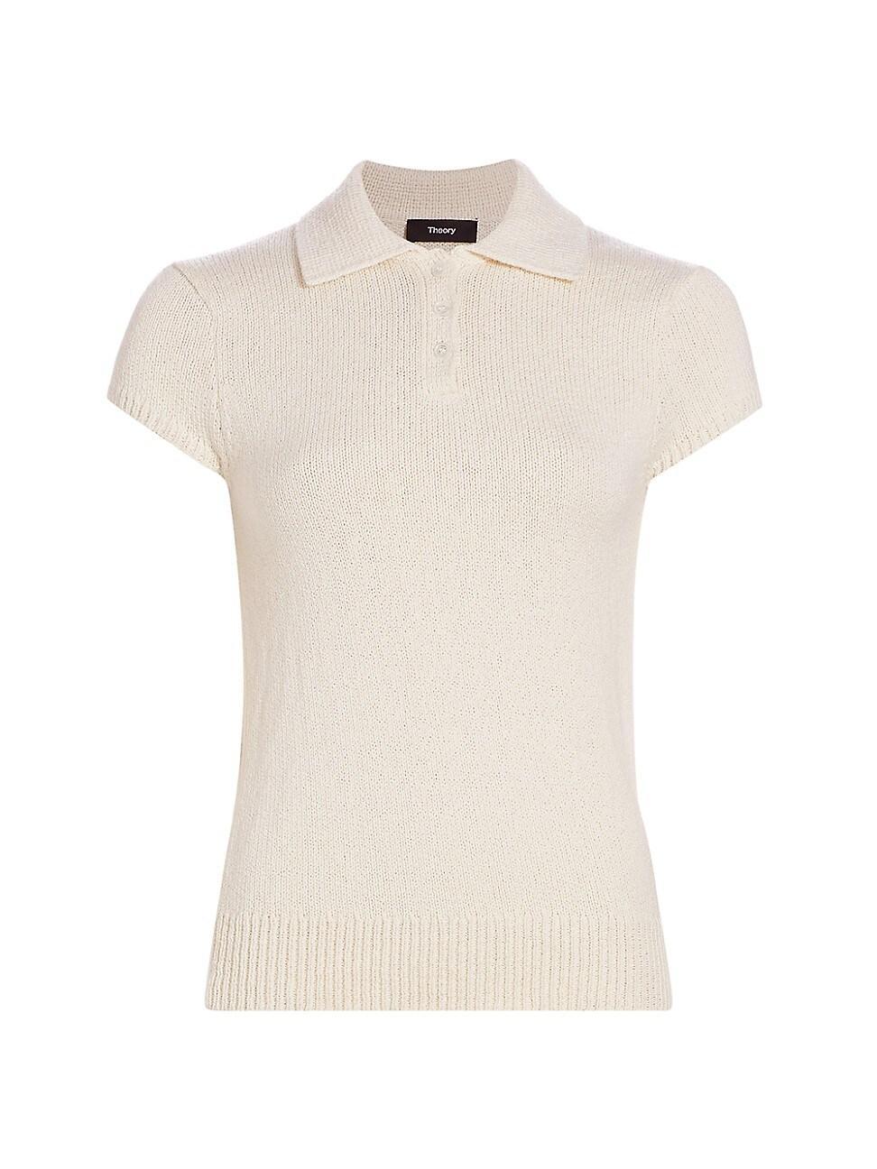 Cap-Sleeve Cotton and Merino Wool Polo Top Product Image