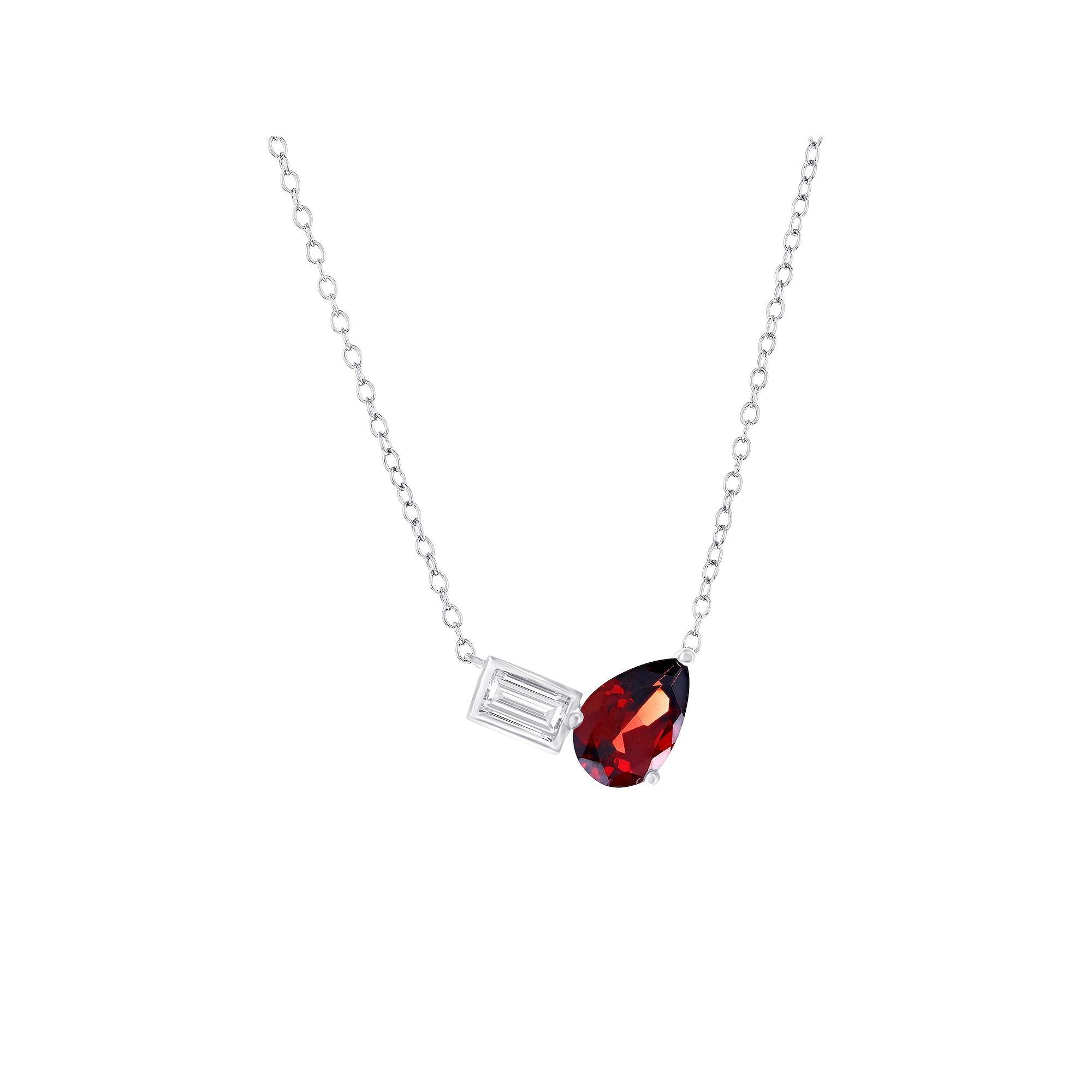 Argento Bella Sterling Silver Pear Shaped Gemstone & Emerald-Cut White Topaz Necklace, Women's, Size: 16-18" ADJ, Red Product Image