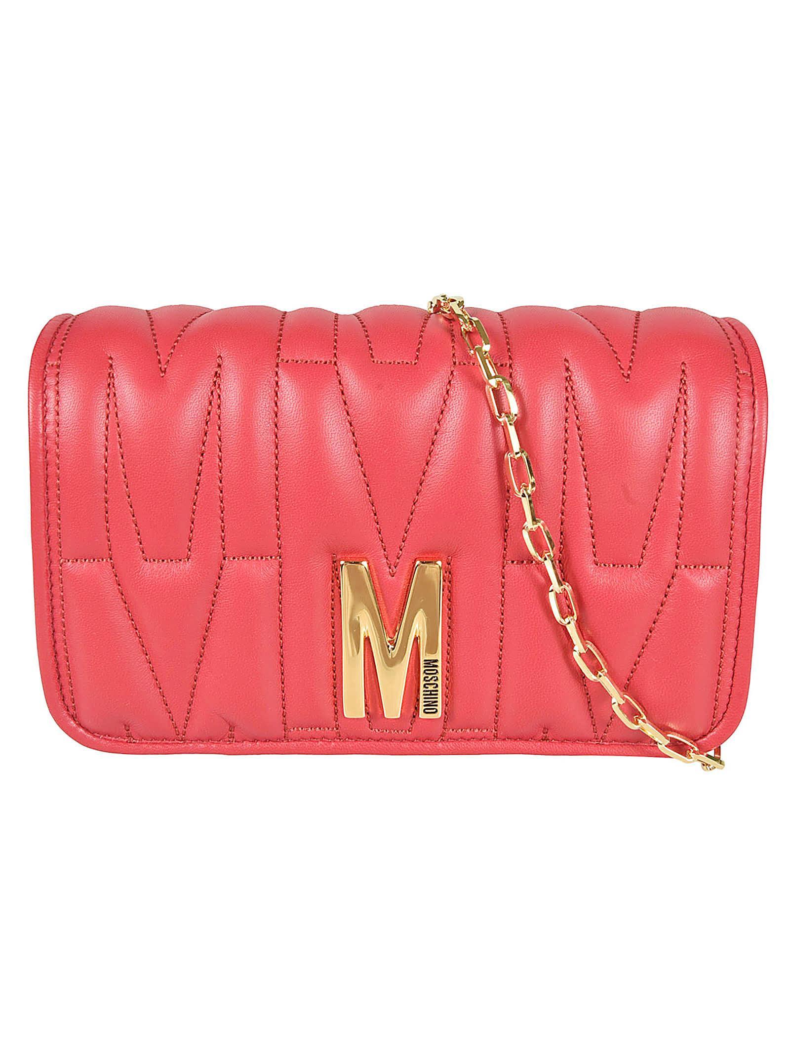 MOSCHINO M Plaque Quilted Flap Chain Shoulder Bag In Red Product Image