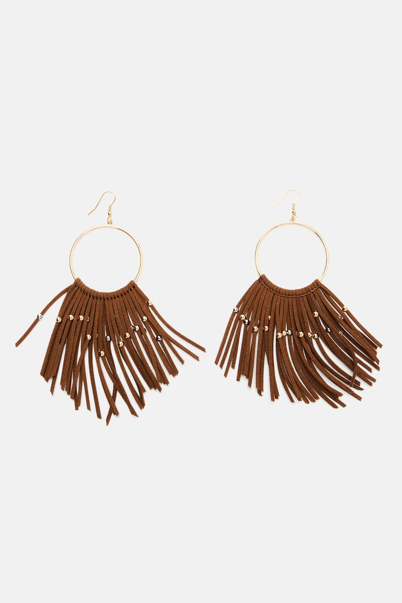 Sierra Fringe Earrings - Gold/Brown Product Image