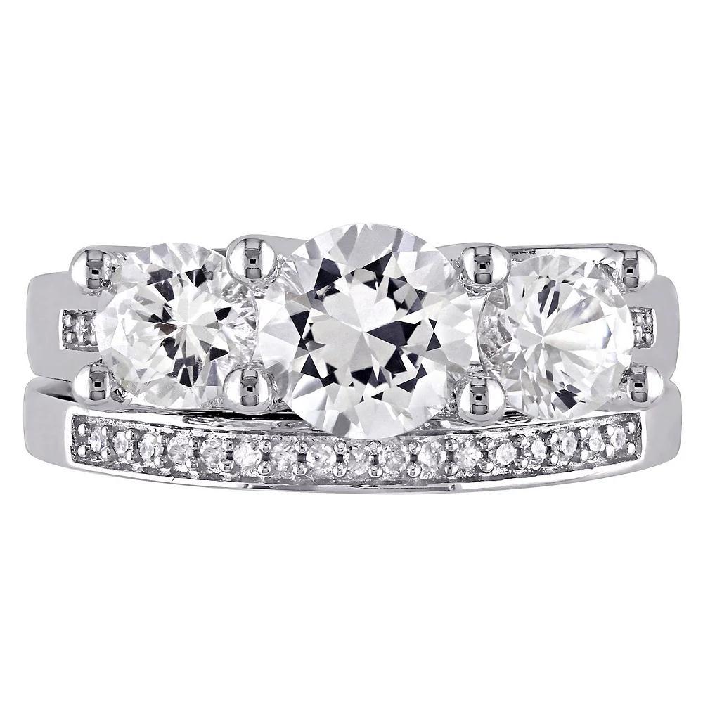 Stella Grace 10k White Gold Lab-Created White Sapphire & 1/10 carat T.W. Diamond Engagement Ring Set, Women's, Size: 6 Product Image