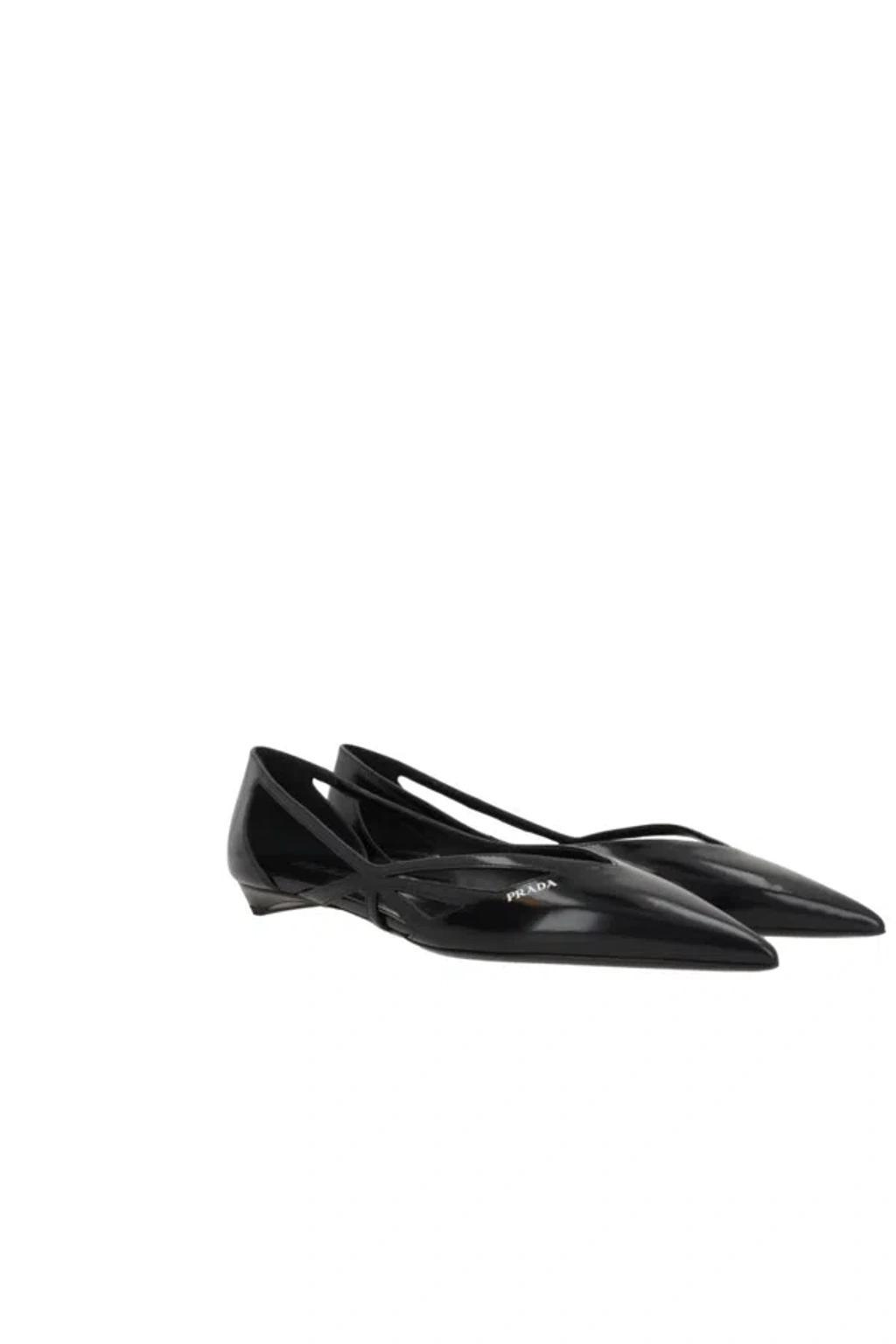 PRADA Cutout Leather Flats In Black Product Image