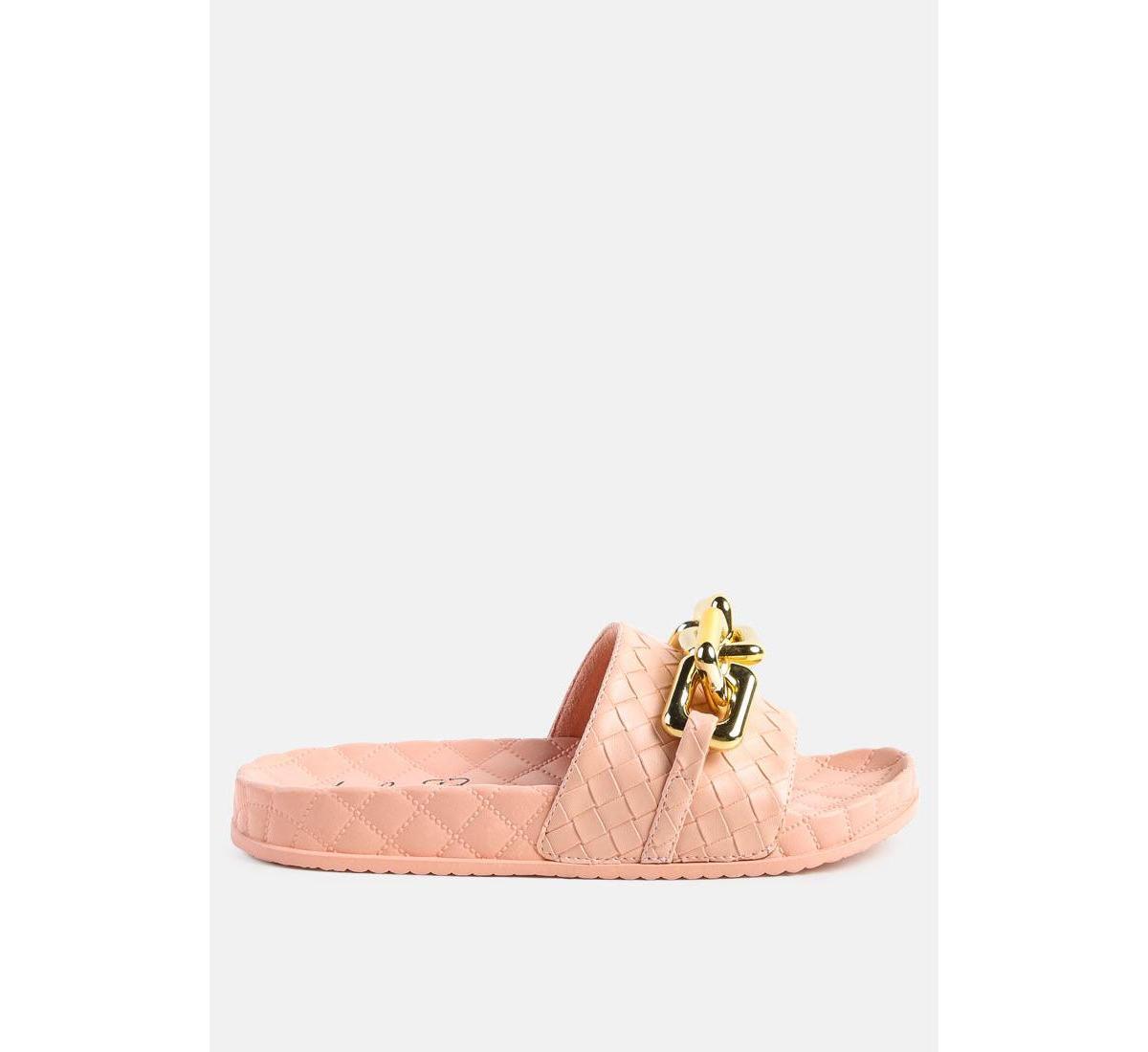 London Rag Women's Miami Shot Bling Chain Strap Slide Sandals, Size: 8, Pink Product Image