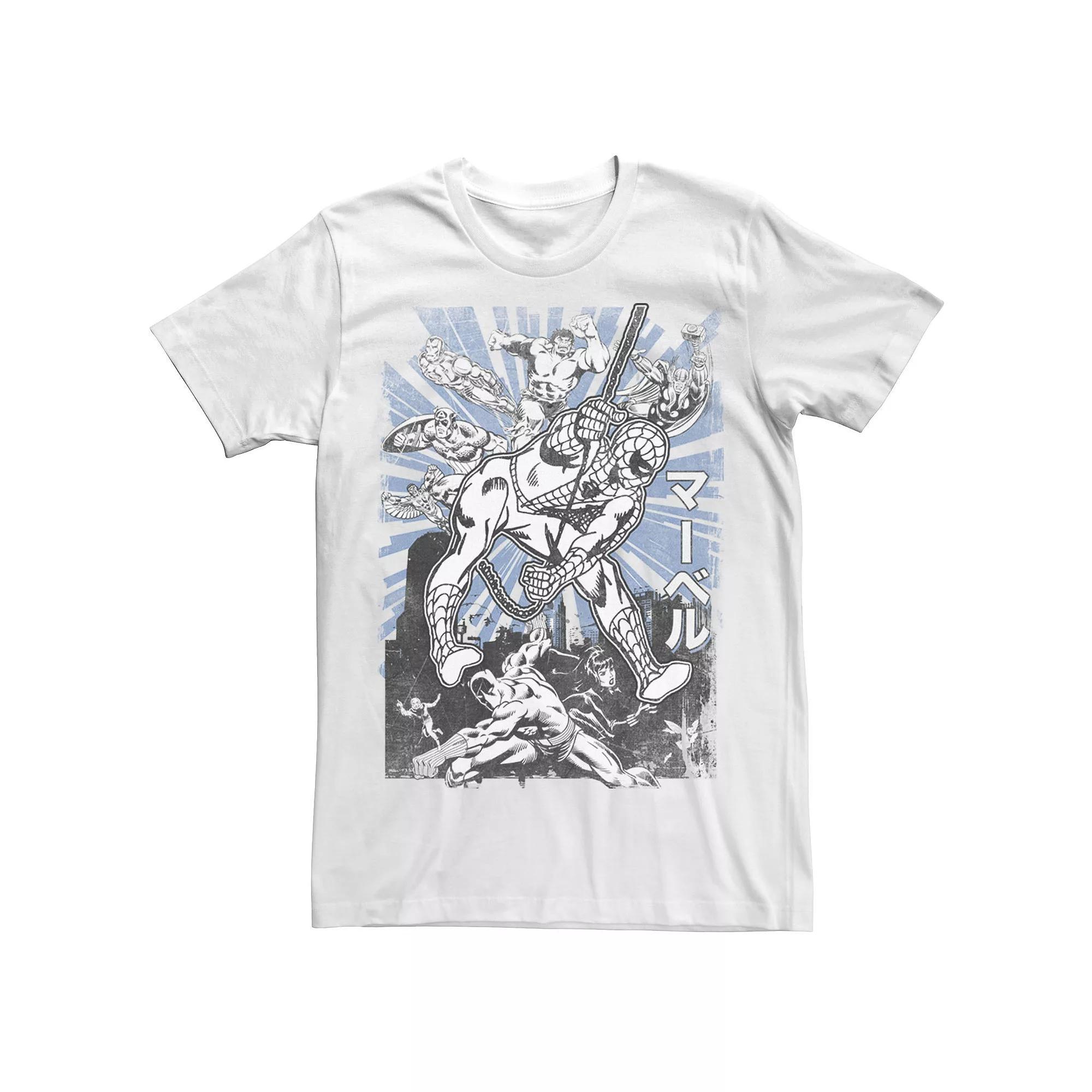 Big & Tall Marvel Avengers Kanji Group Shot Spider-Man Tee, Mens Product Image