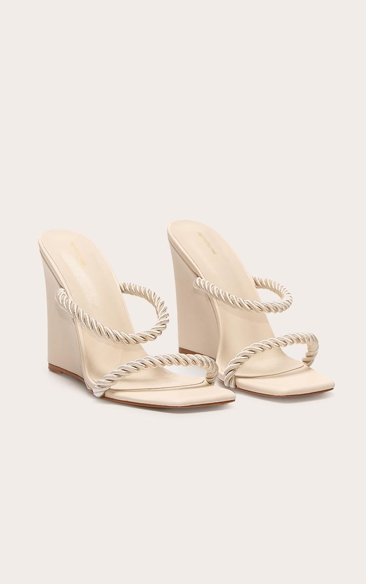 Natural Rope Square Toe High Heeled Mule Wedges Product Image