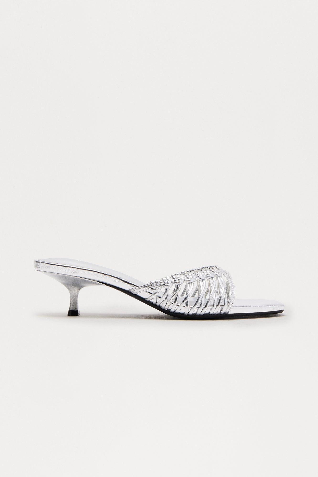 Gleam Braided Strap Kitten Heels - Silver Female Product Image