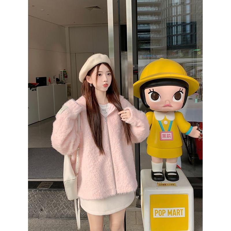 Hooded Knit Zip-Up Jacket Product Image