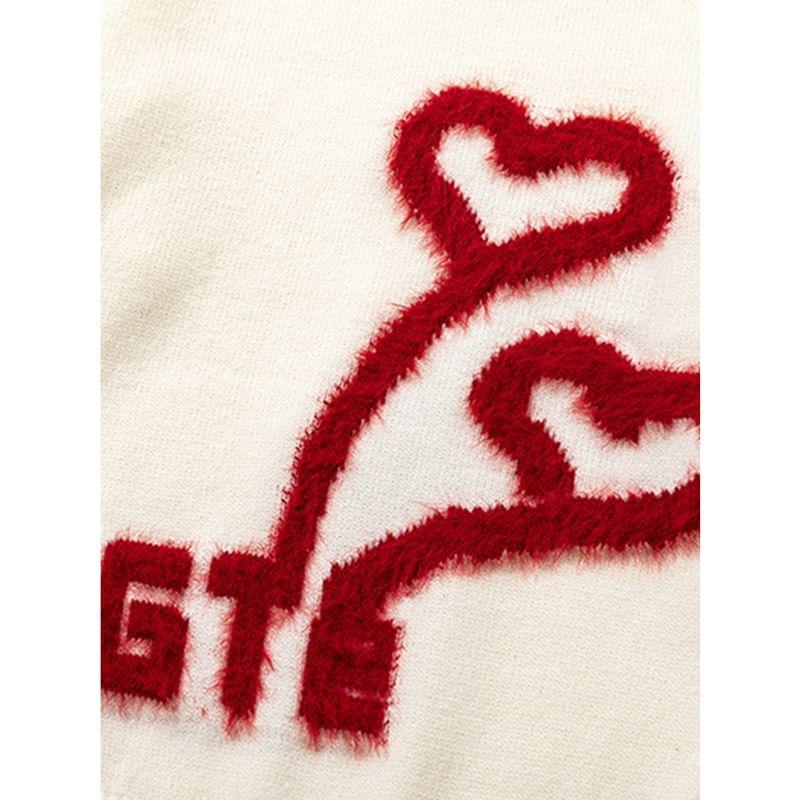 Couple Matching Crew Neck Lettering Heart Patterned Sweater Product Image