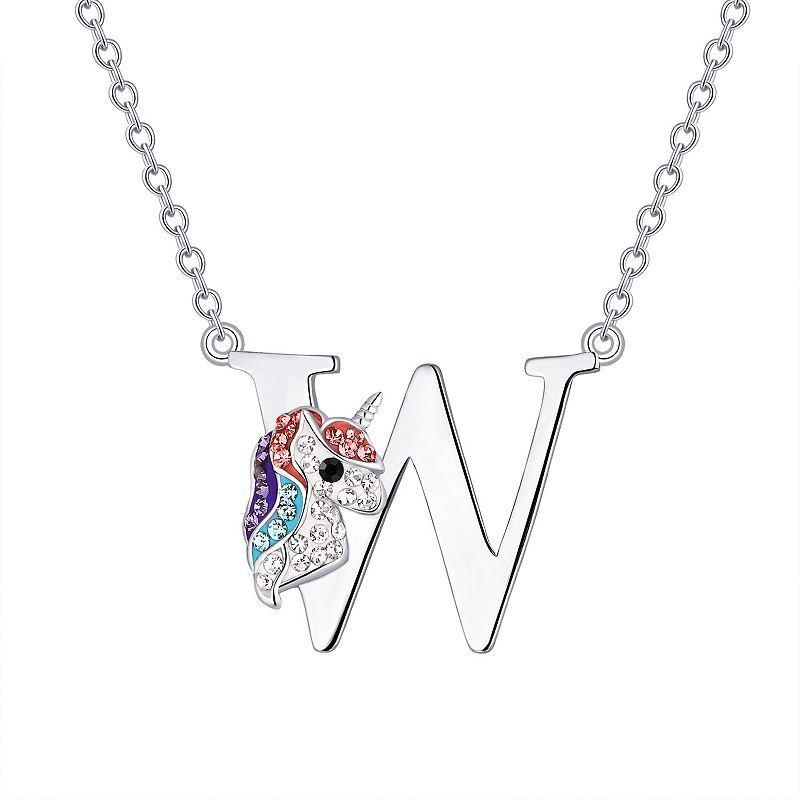 Crystal Collective Silver Plated Unicorn Initial Pendant Necklace- Size 18, Womens, Silver Tone U Product Image