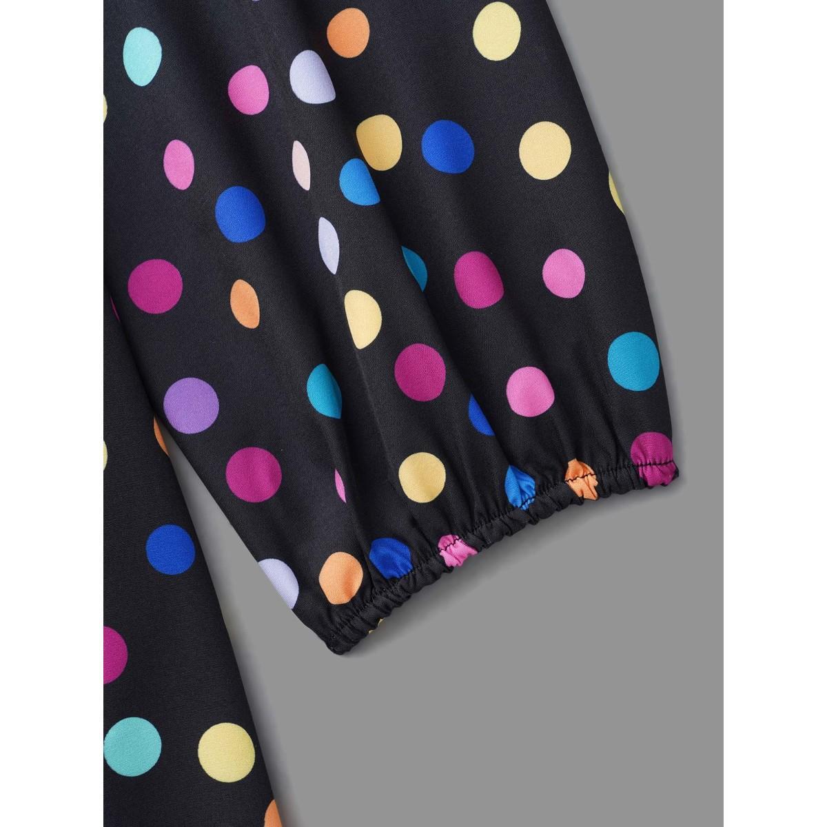 Plus Size Multi-Color Polka Dot Stretchy-Waist Dress Black Women Elegant Non V-neck Long Sleeve Curvy BloomChic 22-24/3X Product Image