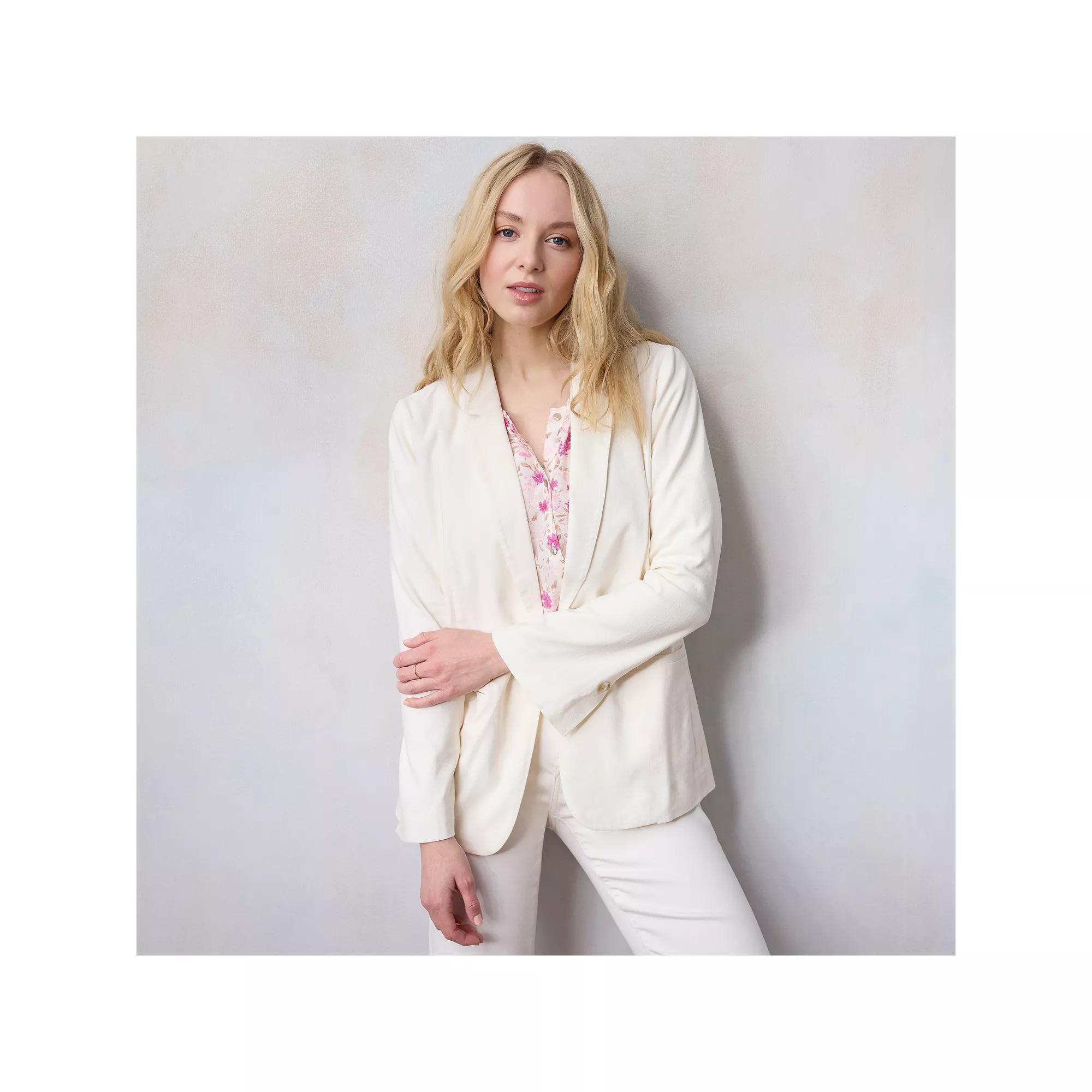 Petite LC Lauren Conrad Notch Collar Blazer, Women's, Size: Medium Petite, Ivory Tusk Product Image