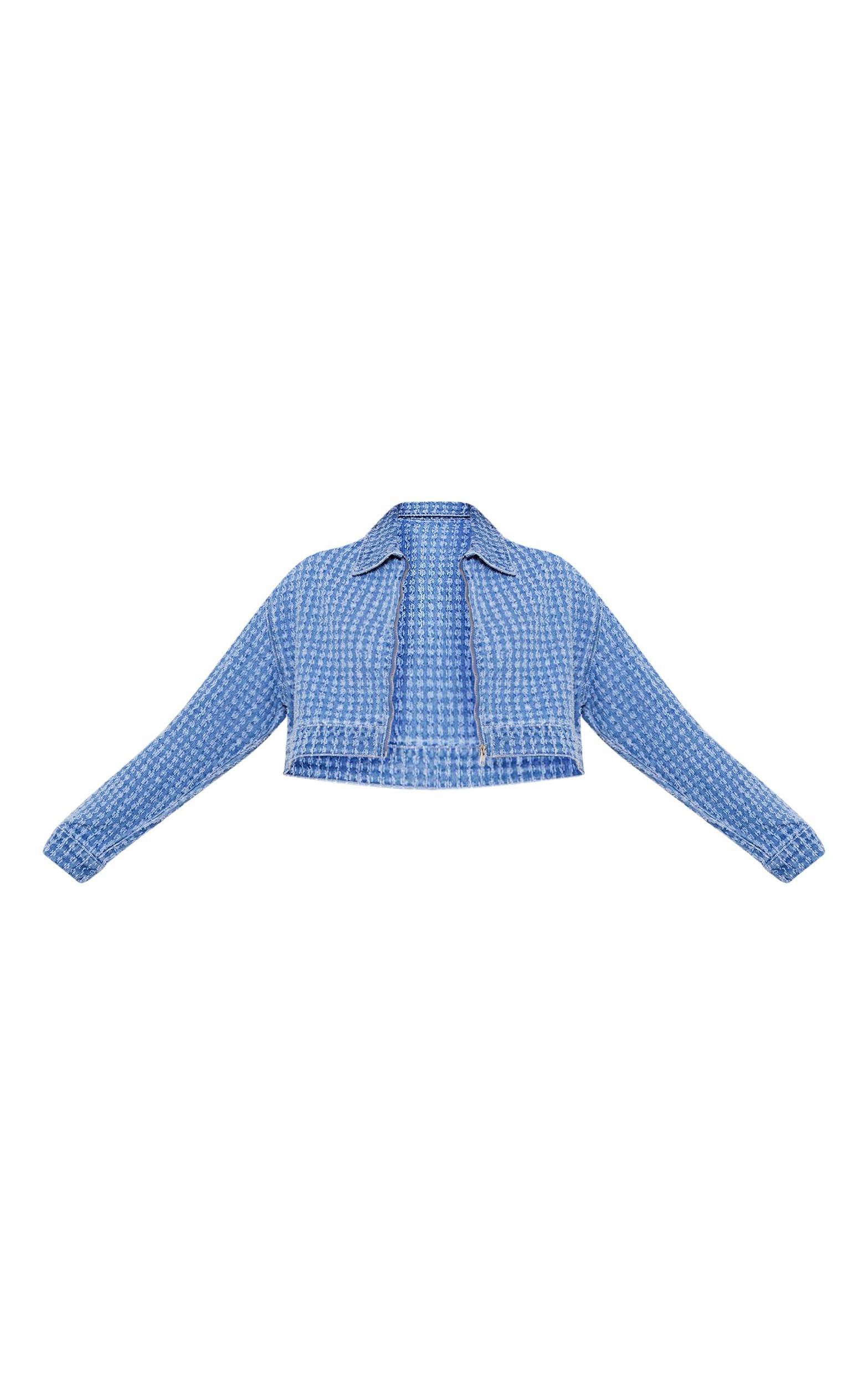 Light Blue Distressed Stripe Denim Jacket Product Image
