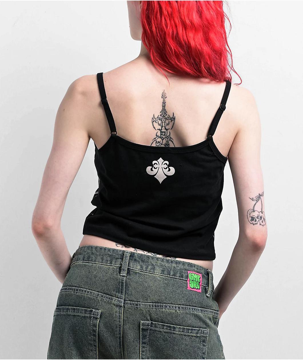 Affliction Crows Black Lace Crop Tank Top Product Image