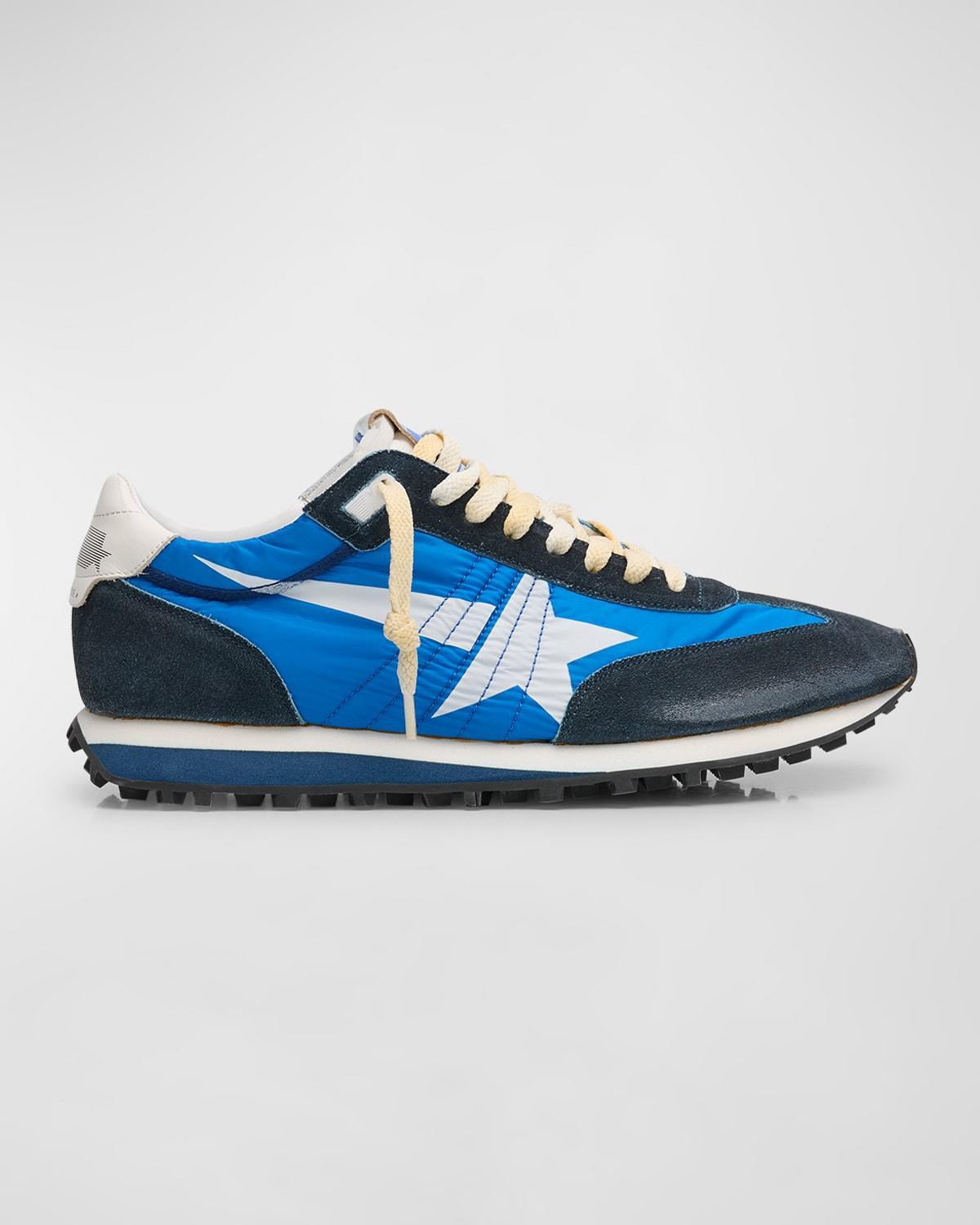 GOLDEN GOOSE Deluxe Brand Running Marathon Nylon Upper Suede Sneakers In Blue Product Image