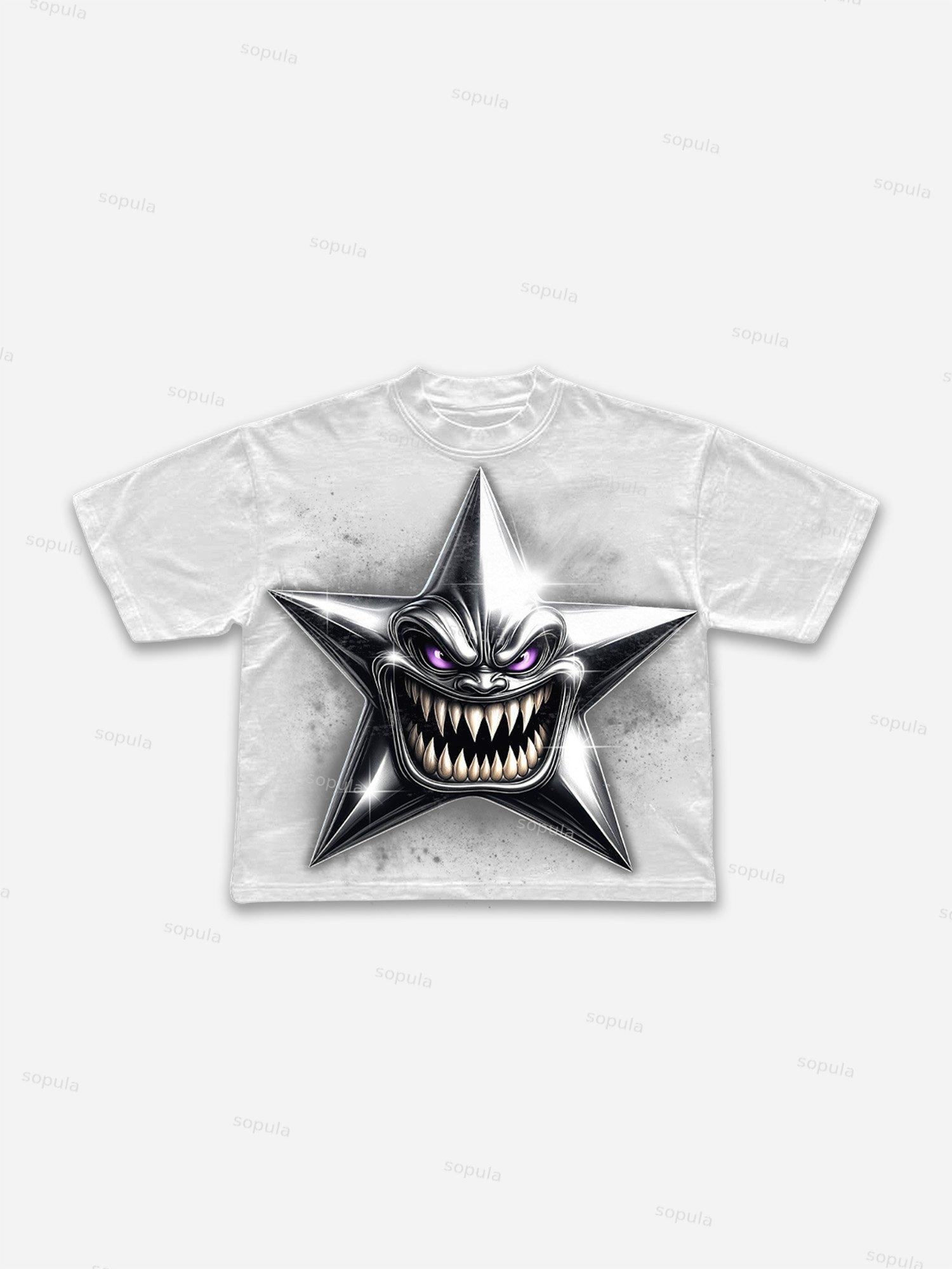 Y2k Metal Evil Star Vintage Graphic Cropped T-shirt Product Image