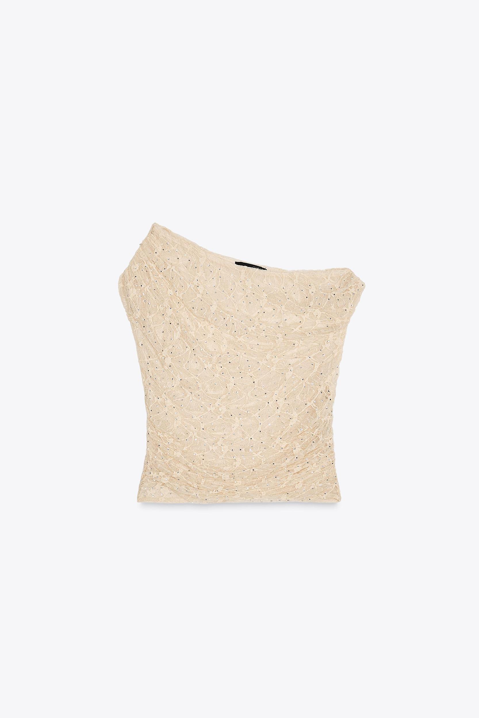 DRAPED RHINESTONE LACE TOP Product Image