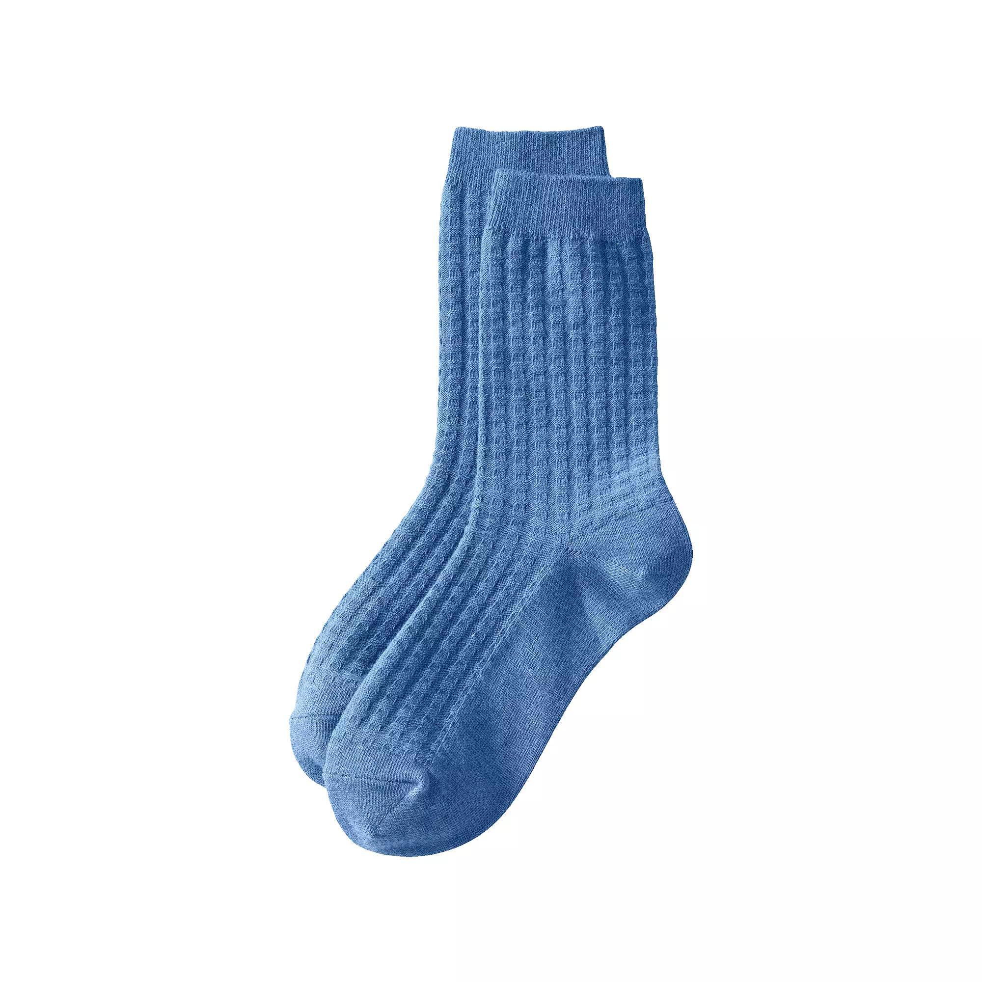 Women's Lands' End Waffle Crew Socks, Size: Large-XL, Clear Blue Grey Product Image