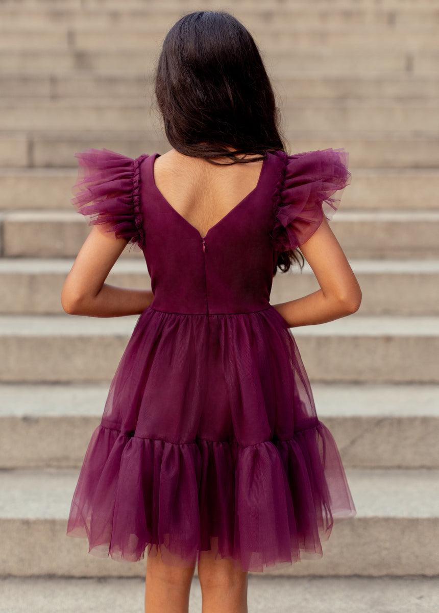 Elain Dress in Deep Plum Girls Product Image