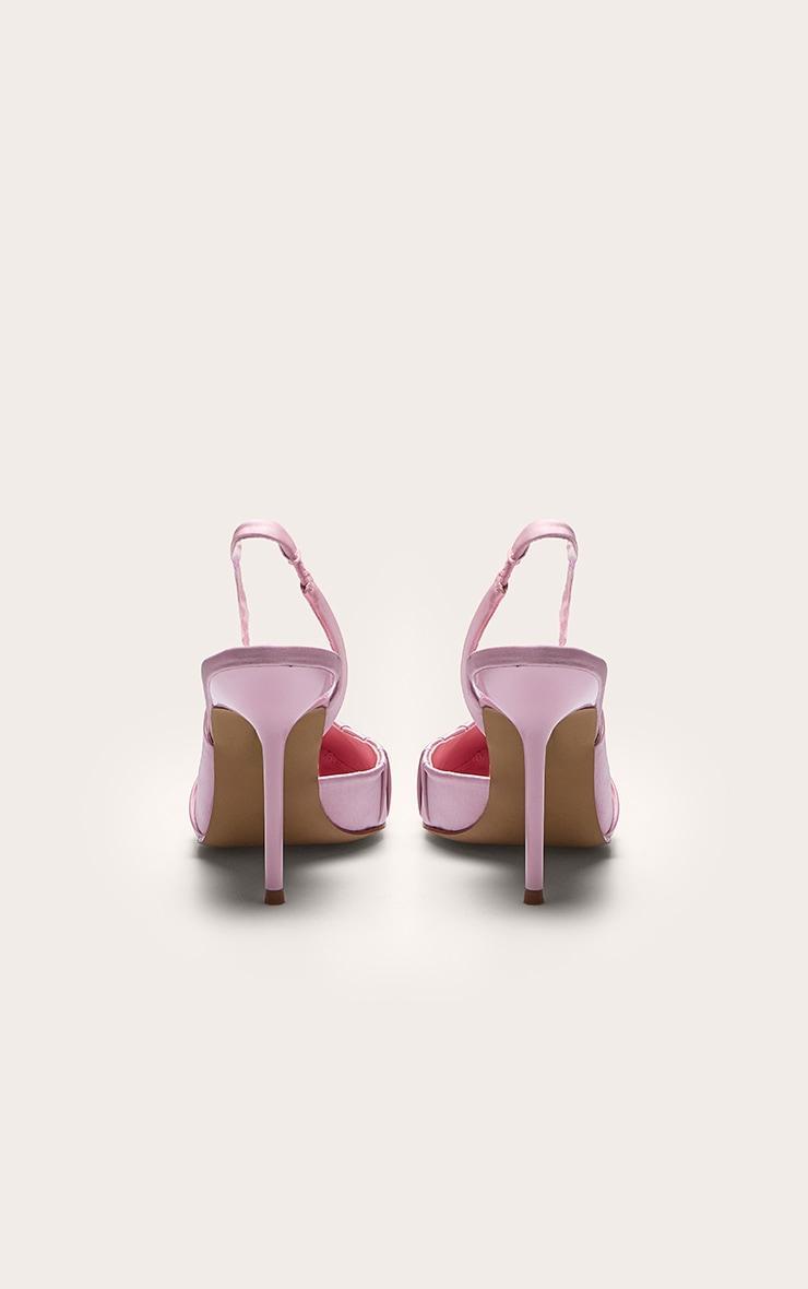 Primrose Pink Satin Point Toe Ruched Sling Back High Stiletto Heeled Courts Product Image