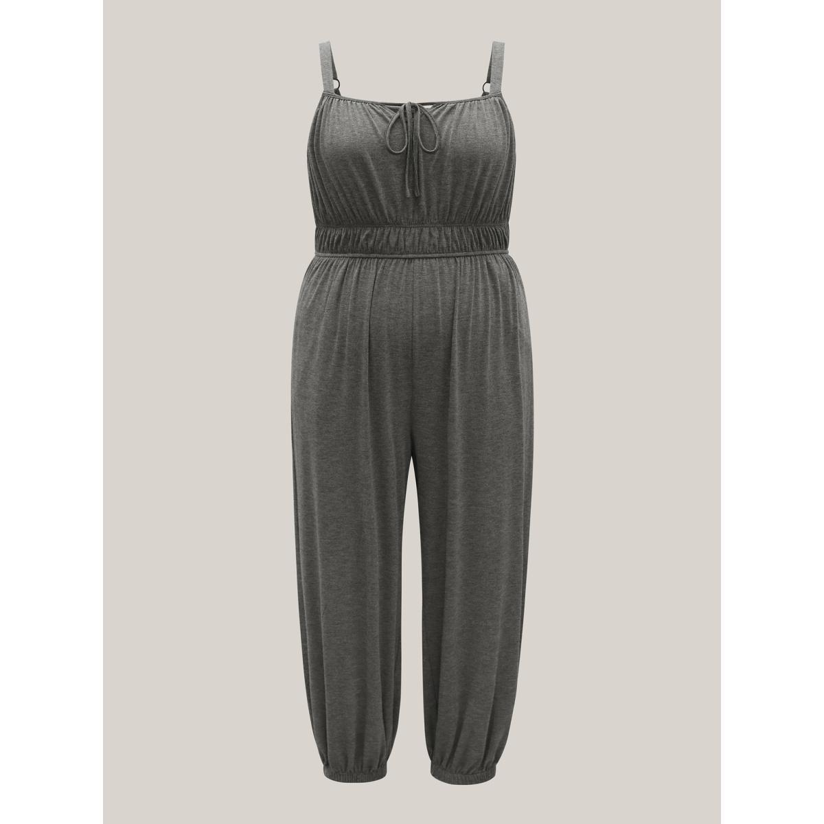 Plus Size DimGray Stretchy Pleated Straps Pockets Jumpsuit Women Sleeveless Non Everyday-Casual Loose Jumpsuits BloomChic 22-24/3X Product Image