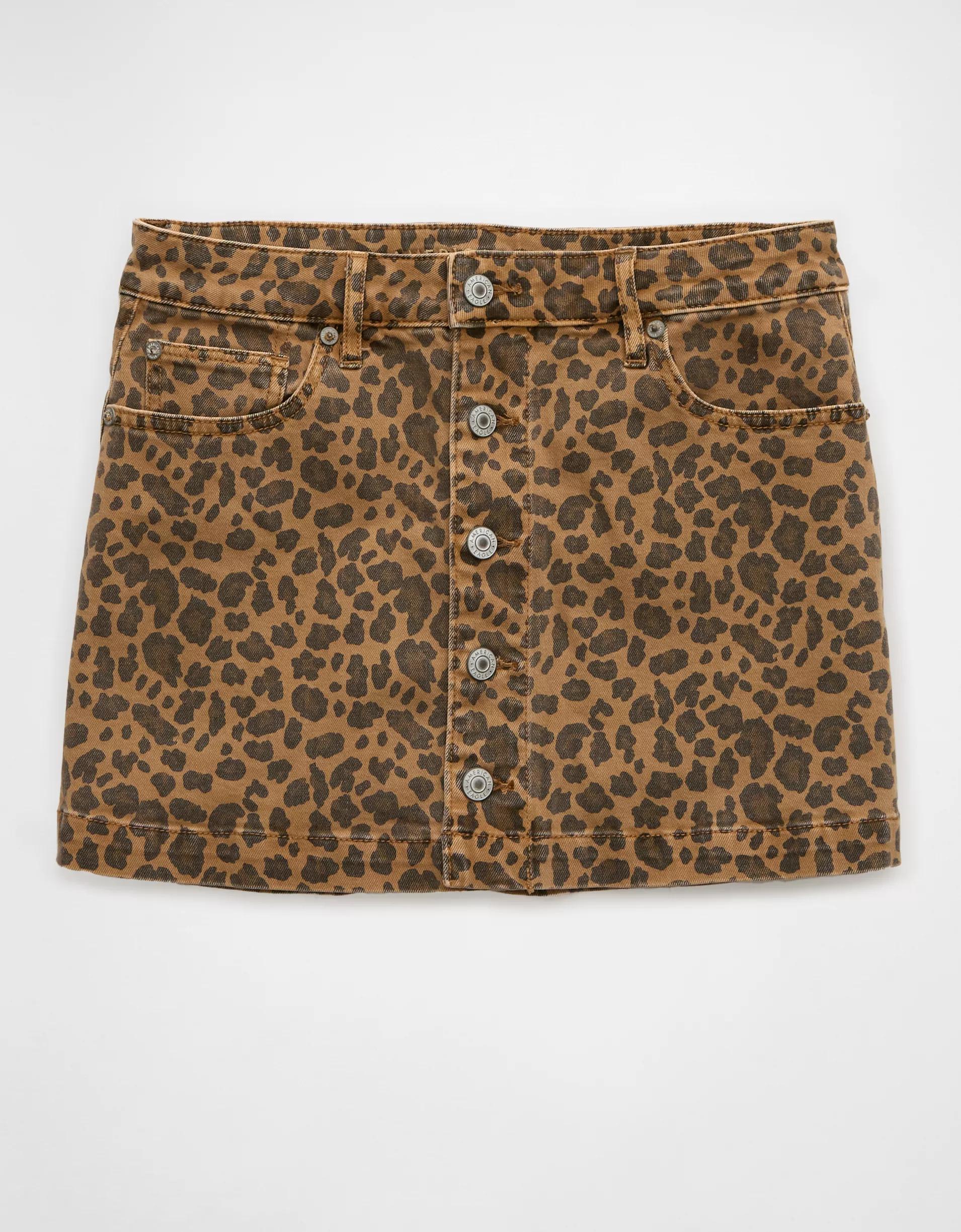 AE Leopard Low-Rise A-Line Mini Skirt Product Image