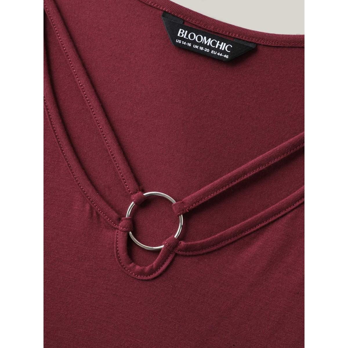 Plus Size Metal Detail Cut-Out Neck Tank Top Women Burgundy Non Notched collar Everyday-Elegant Tank Tops Camis BloomChic 10/M Product Image