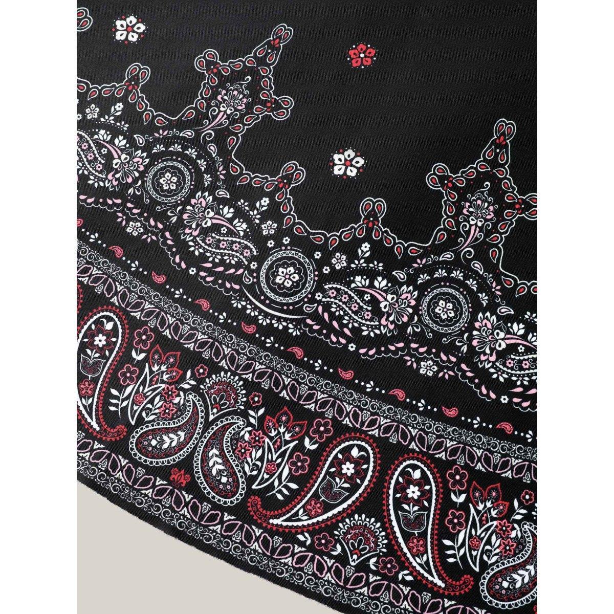 Plus Size Boho Print Surplice Neck Swim Skirt Women's Swimwear Black Beach Bodycon Overlap Collar High stretch Curve Swim Dresses BloomChic 18-20/2X Product Image