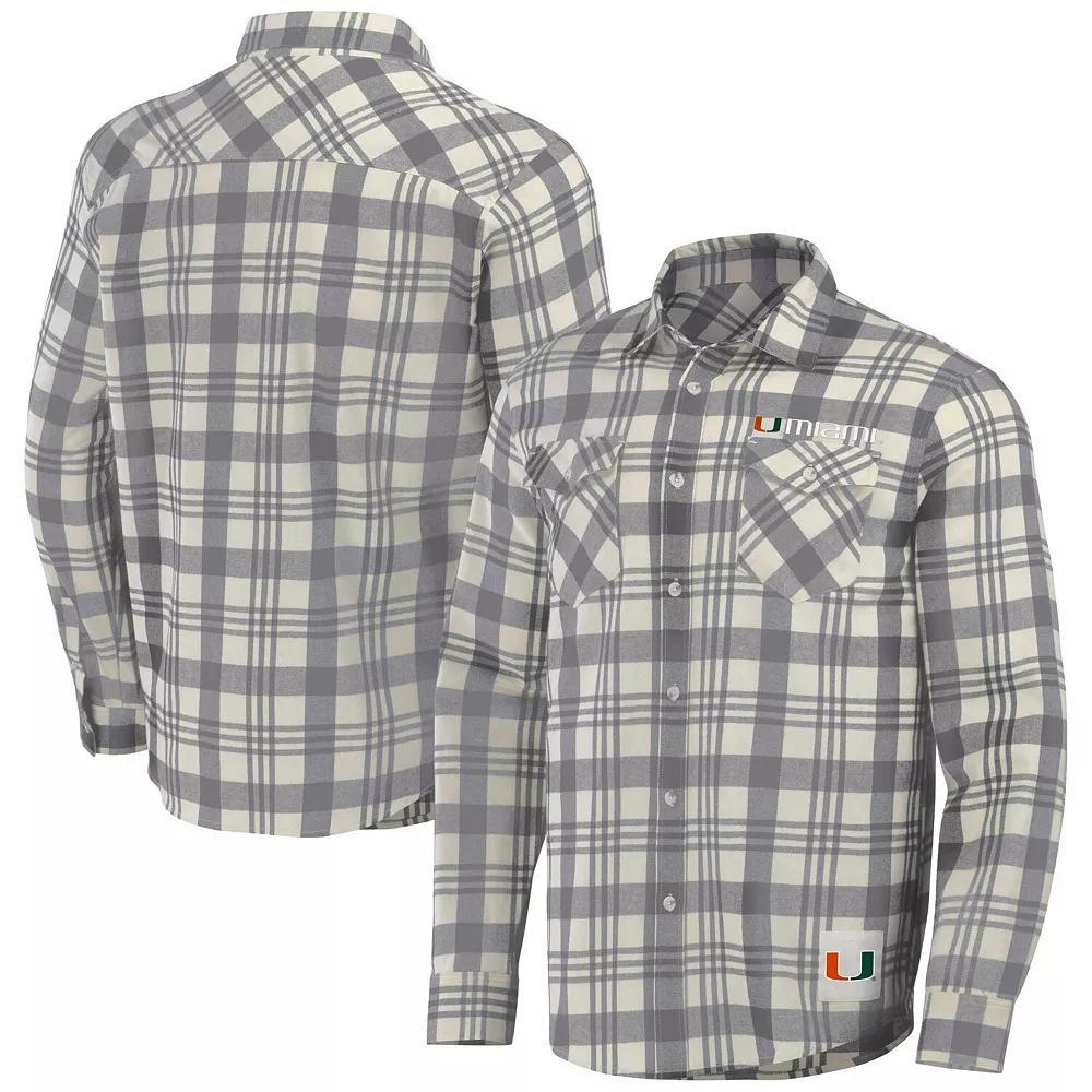 Men's Darius Rucker Collection by Fanatics Gray/Natural Miami Hurricanes Plaid Flannel Long Sleeve Button-Up Shirt, Size: Small, Grey Product Image