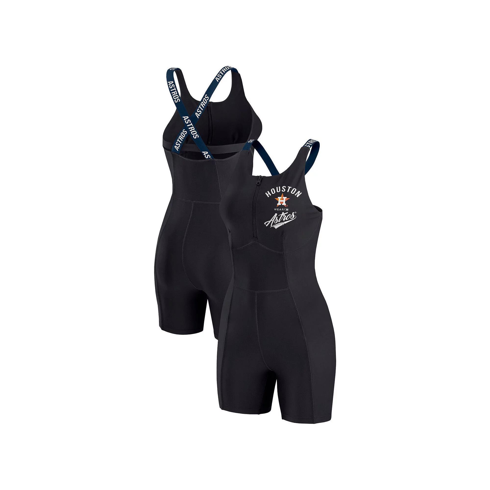 Women's WEAR by Erin Andrews  Black Houston Astros Bodycon Quarter-Zip Romper, Size: Medium Product Image