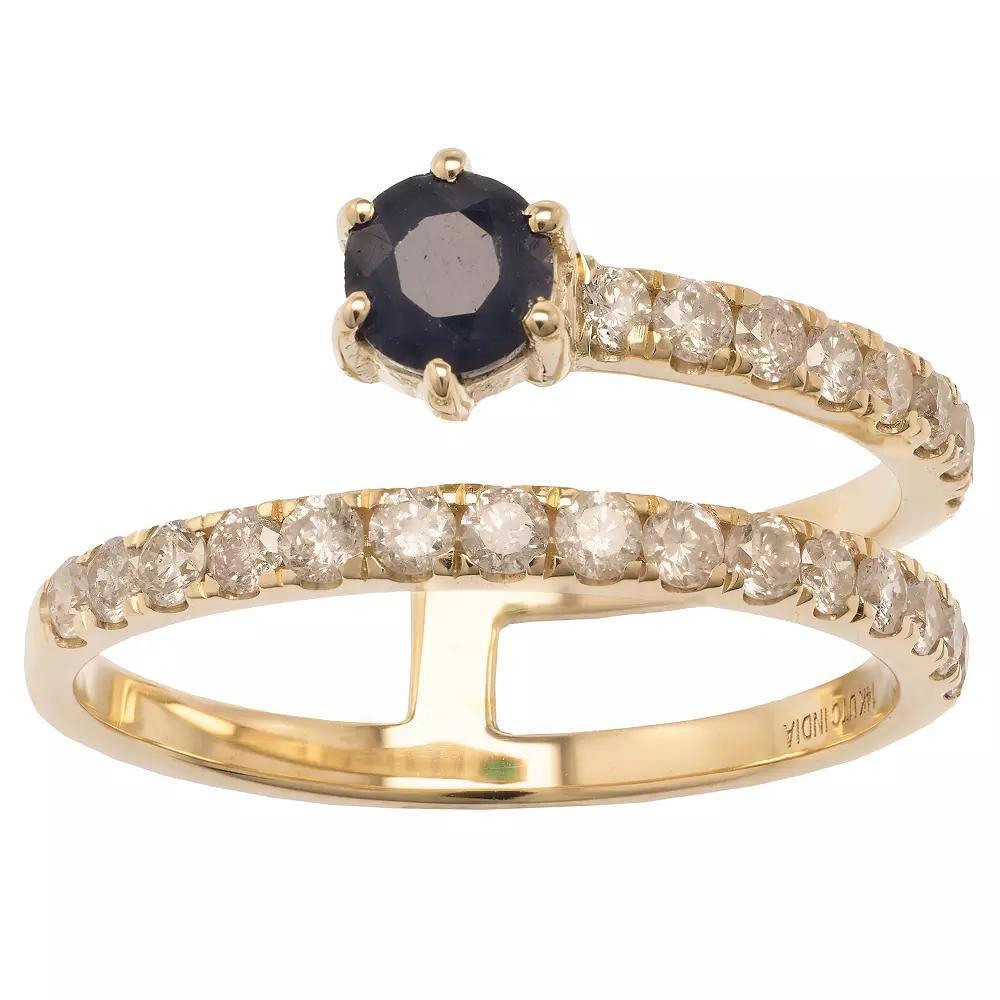 Gemistry 14k Gold Blue Sapphire & White Topaz Wrap Ring, Women's, Size: 5 Product Image
