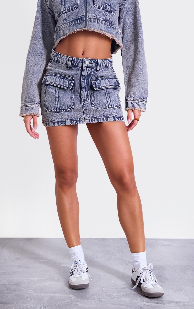 Acid Wash Pocket Detail Denim Mini Skirt Product Image
