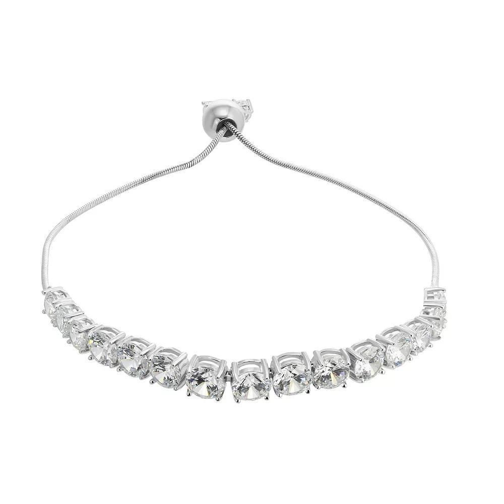 Argento Forte Sterling Silver Graduated Cubic Zirconia Adjustable Bolo Bracelet, Women's, Size: 9" Product Image