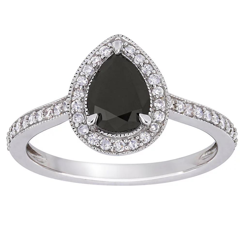 Stella Grace 10k White Gold 1 1/4 Carat T.W. Black & White Diamond Teardrop Engagement Ring, Women's, Size: 7 Product Image