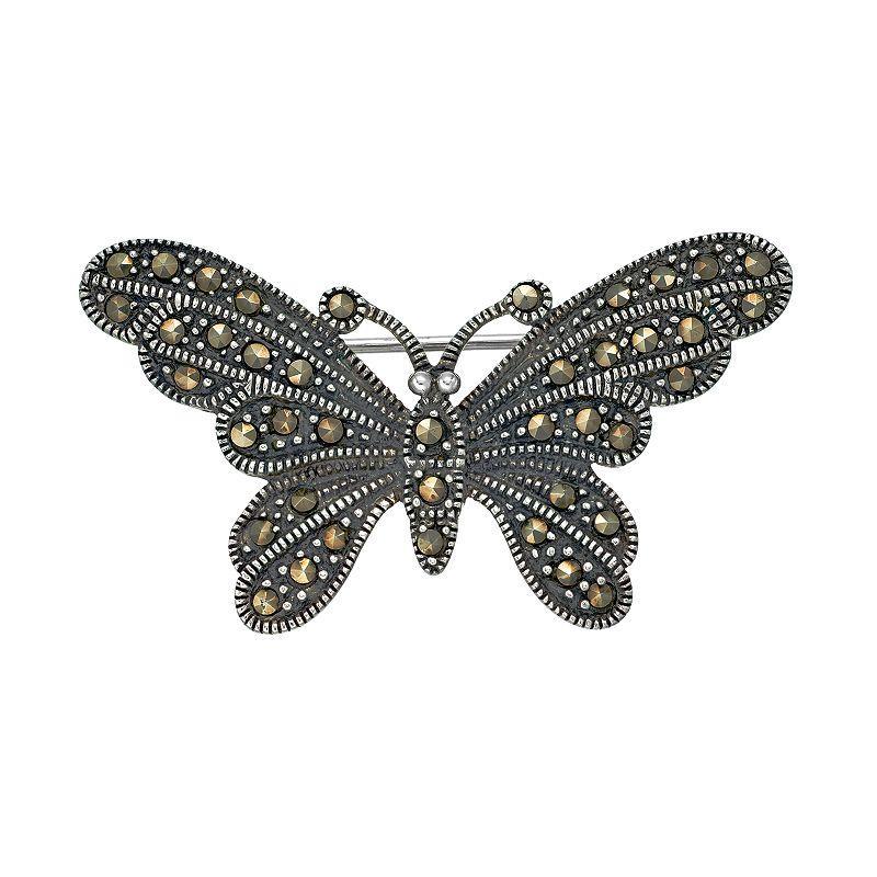Tori Hill Sterling Silver Marcasite Butterfly Pin, Women's, Grey Product Image