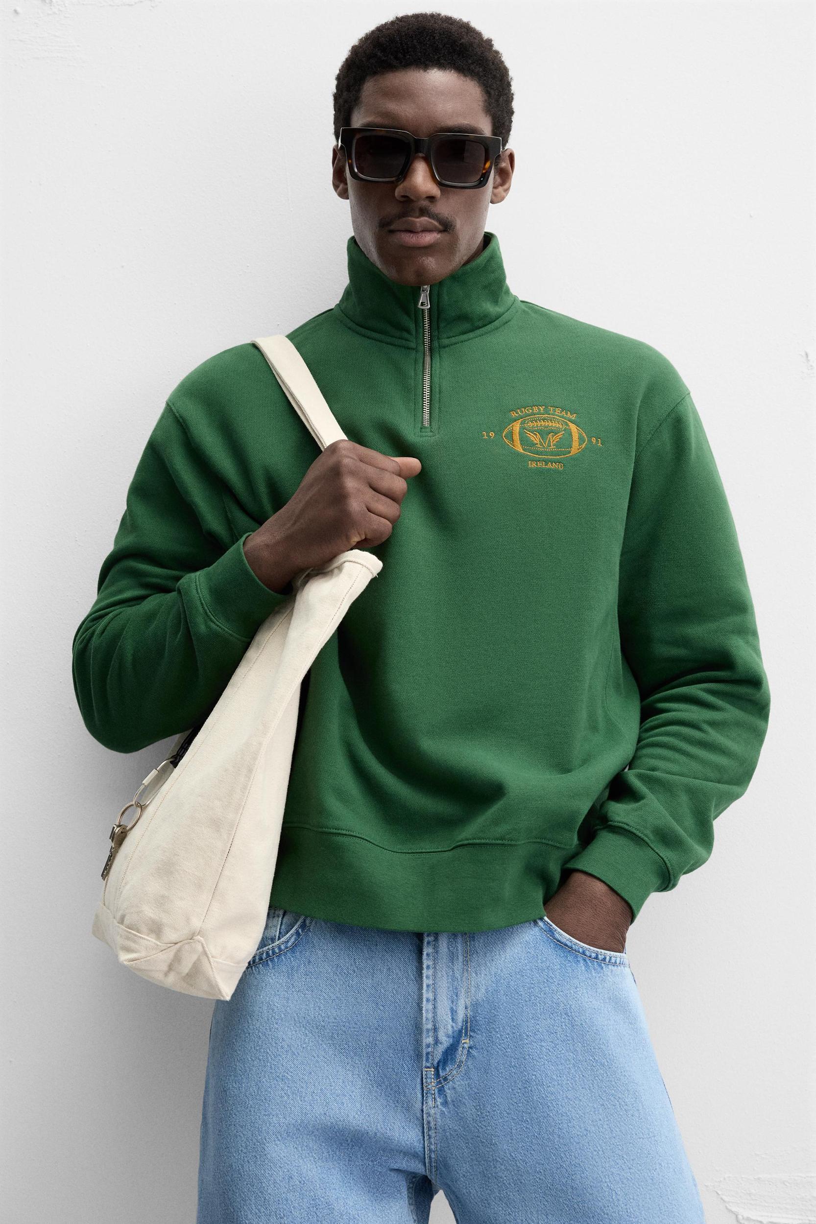 EMBROIDERED QUARTER-ZIP SWEATSHIRT Product Image