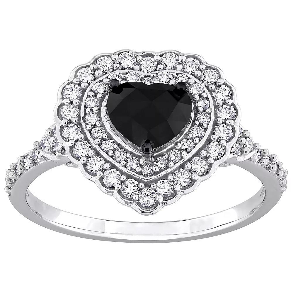 Stella Grace 14k White Gold 1 1/4 Carat T.W. Black & White Diamond Heart Engagement Ring, Women's, Size: 5.50 Product Image