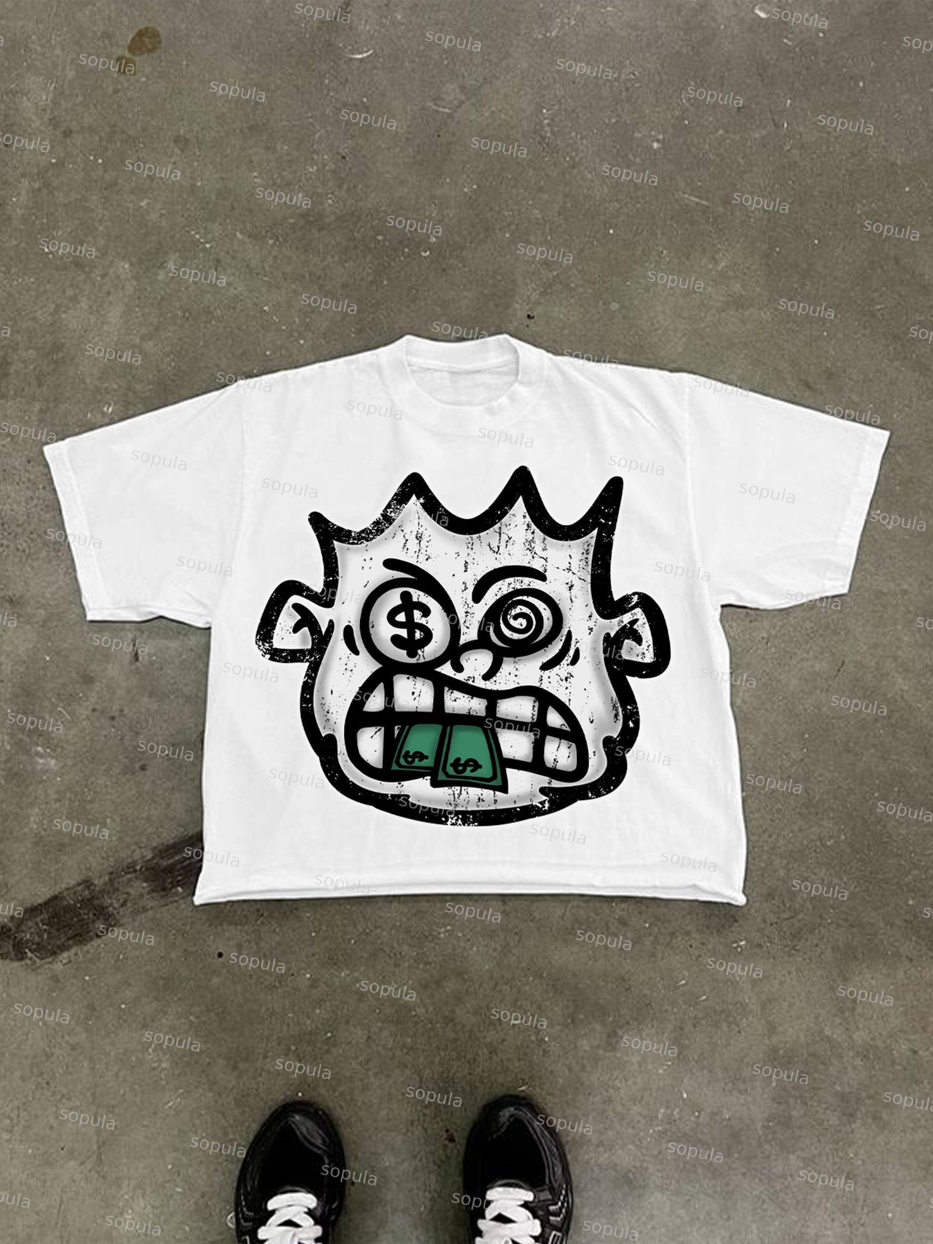 Abstract Money Cartoon Big Head Retro Graphic Cropped T-shirt Product Image