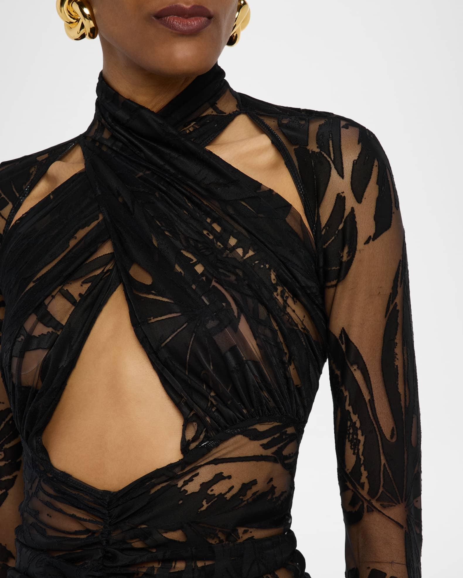 Burnout Jersey Crossover Halter Ruched Gown Product Image