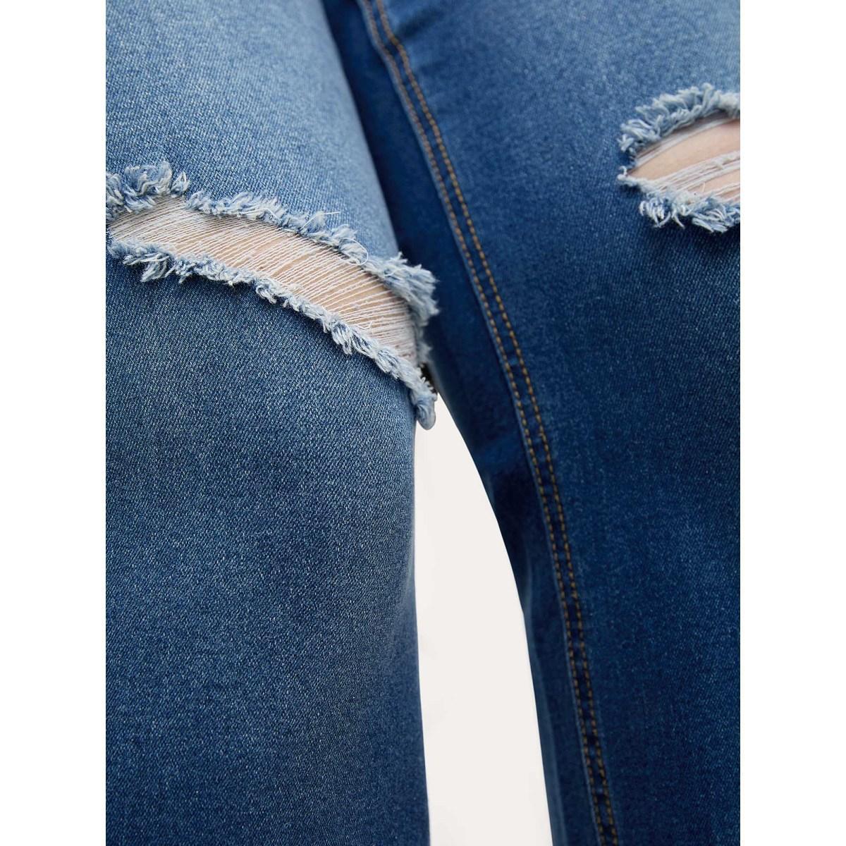 Plus Size Ripped Mid-Rise Straight-Leg Jeans Women Denimblue Casual Non Medium stretch Slanted pocket Jeans BloomChic 14/1X Product Image