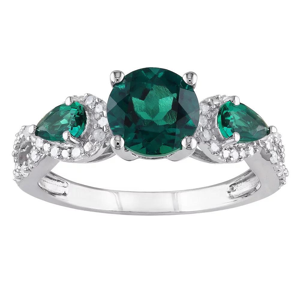 Stella Grace Sterling Silver Lab-Created Emerald & 1/6 Carat T.W. Diamond 3-Stone Infinity Ring, Women's, Size: 5 Product Image