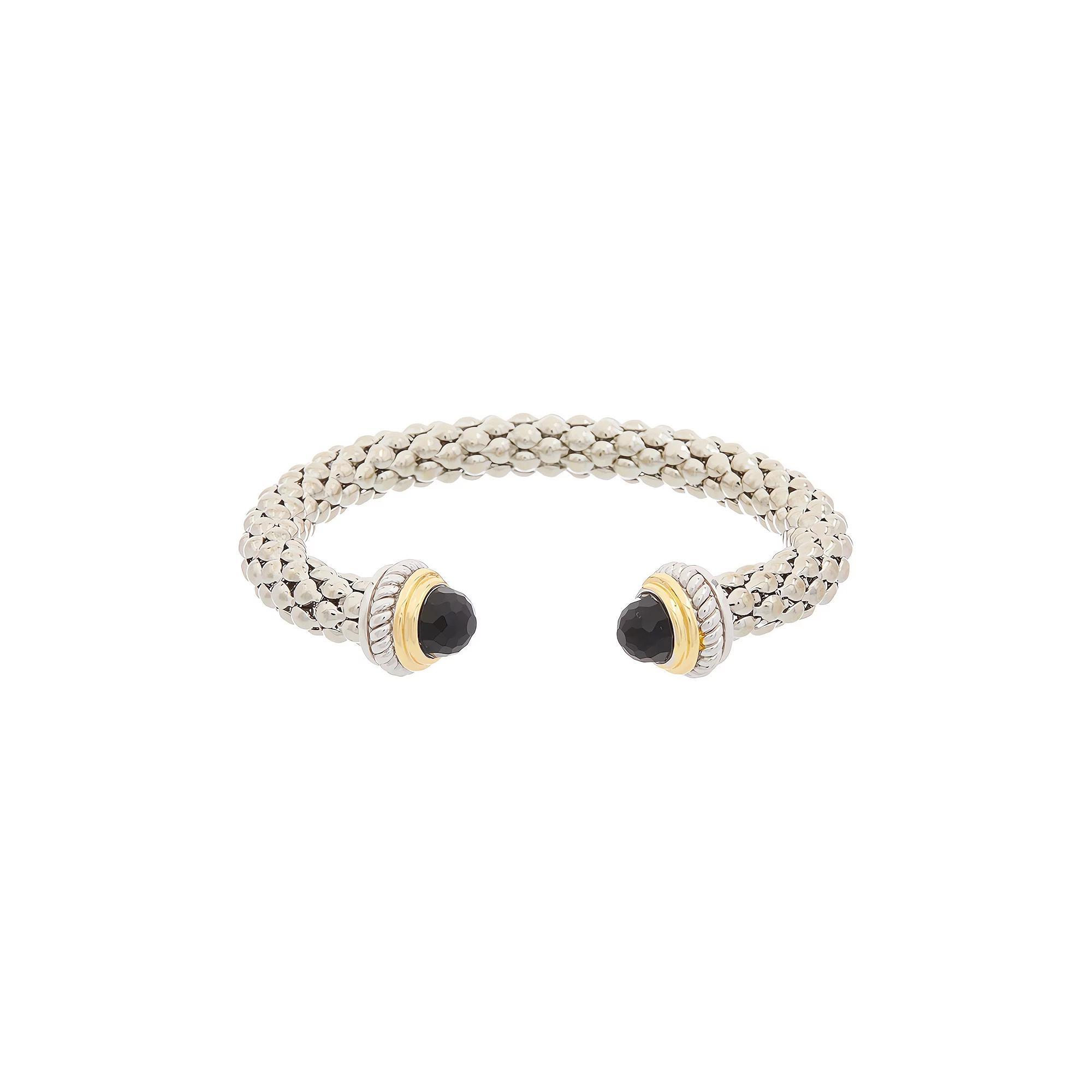Juvell Two-Tone 18k Gold Plated Lab-Created Onyx Ends Bangle Bracelet, Women's, Two Tone Product Image