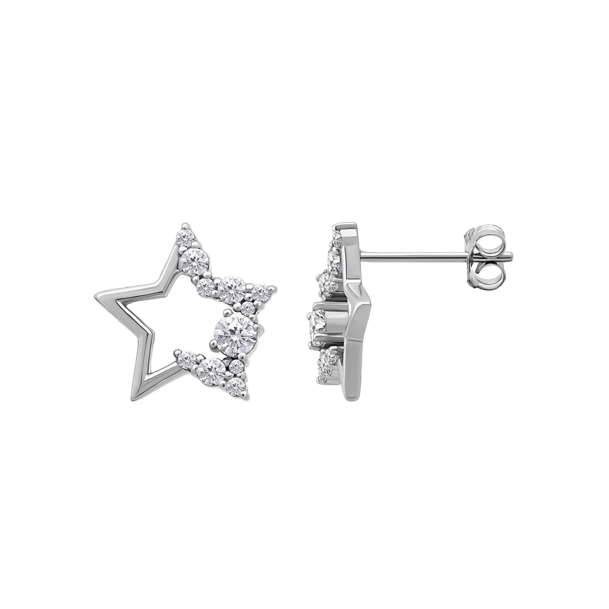 Aleure Precioso Sterling Silver Pave Cubic Zirconia Open Star Stud Earrings, Women's Product Image