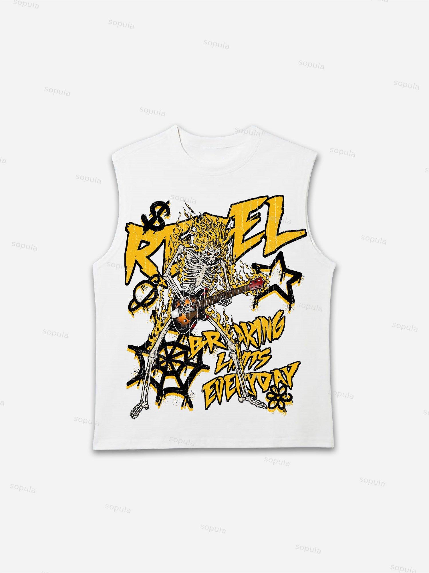 Sopula Flame Skull Graffiti Print Tank Top Product Image